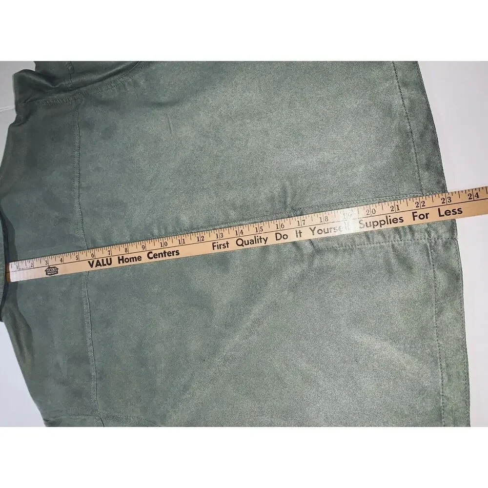 Sz 2 Chicos Faux Suede Shirt Green Womens Shirt Light Unlined Jacket 44